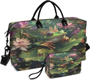 Crowned Frog Garden Sports Gym Bag for Women Men Travel Duffel Bag Weekend Overnight Carry on Bag with Toiletry Bag Air Travel Bag for Hospital Plane Swimming Yoga Workout