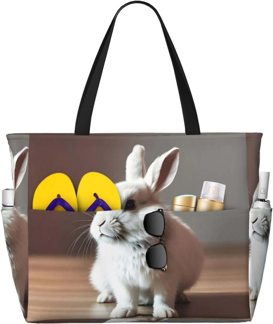 Cry White Rabbit Beach Tote Bag For Women Beach Bag Waterproof And Sandproof Tote Bag Large Travel Bag