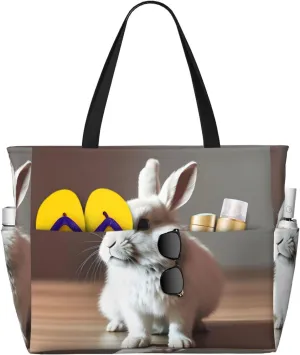Cry White Rabbit Beach Tote Bag For Women Beach Bag Waterproof And Sandproof Tote Bag Large Travel Bag