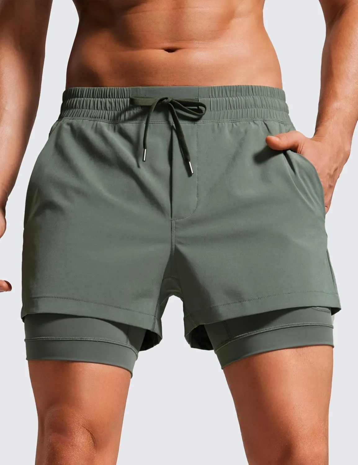 CRZ YOGA 2 in 1 Mens Athletic Shorts 3.5'' with Liner Quick Dry Lightweight for Running Gym with Zip Pockets