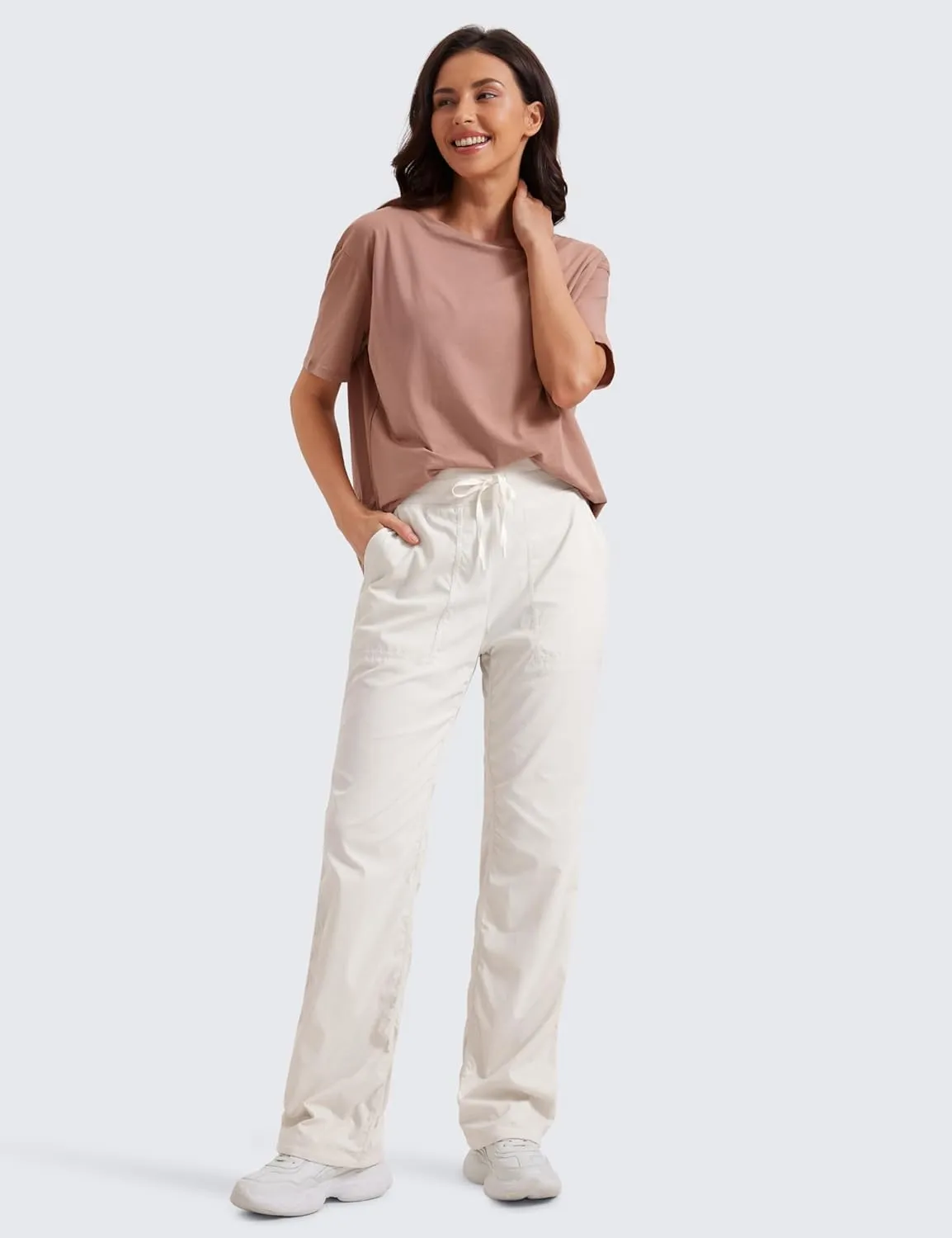 CRZ YOGA Lightweight Straight Leg Workout Pants for Women Casual Ruched Work Gym Athletic Joggers with Pockets