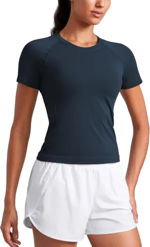CRZ YOGA Seamless Short Sleeve Shirts for Women Breathable Running Workout Tops Athletic Gym Yoga Basic T-Shirts