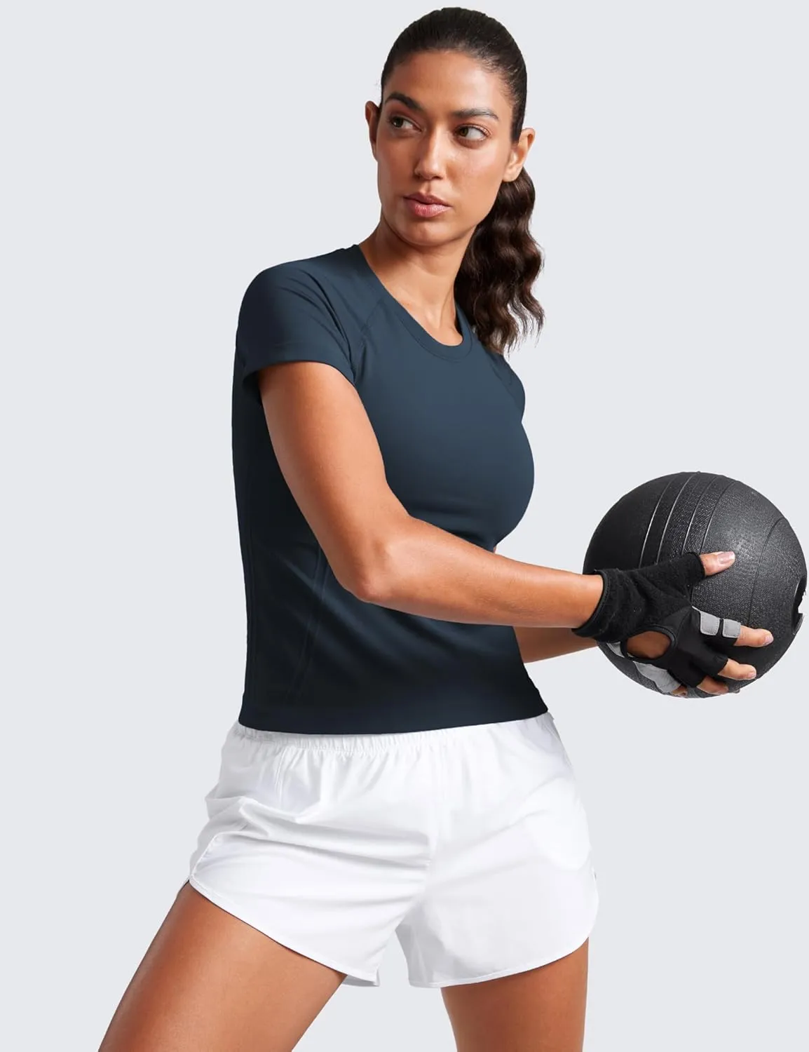 CRZ YOGA Seamless Short Sleeve Shirts for Women Breathable Running Workout Tops Athletic Gym Yoga Basic T-Shirts