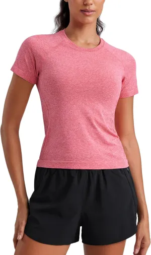 CRZ YOGA Seamless Short Sleeve Shirts for Women Breathable Running Workout Tops Athletic Gym Yoga Basic T-Shirts