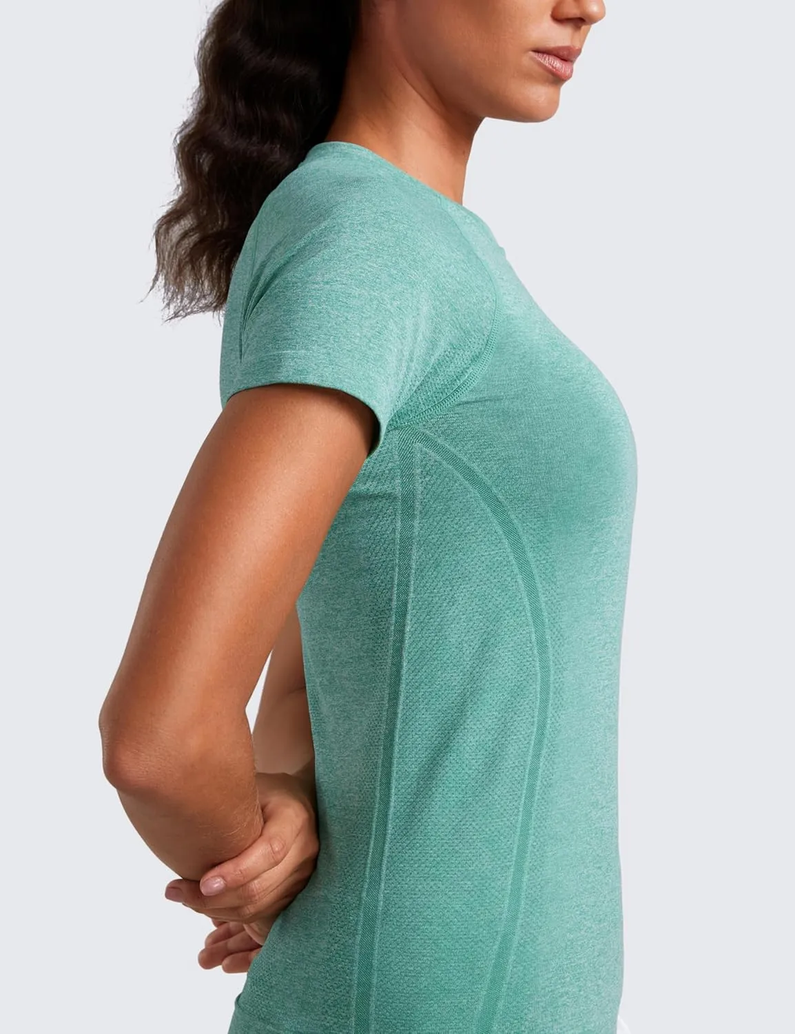 CRZ YOGA Seamless Workout Tops for Women Short Sleeve Athletic Tees Breathable Gym Running Yoga Shirts