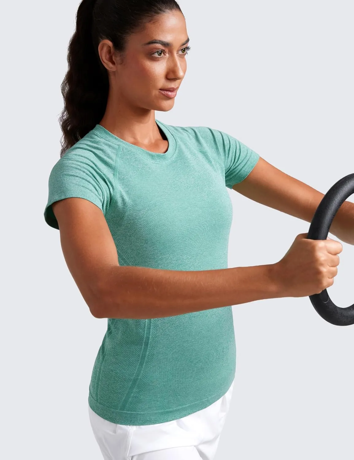 CRZ YOGA Seamless Workout Tops for Women Short Sleeve Athletic Tees Breathable Gym Running Yoga Shirts