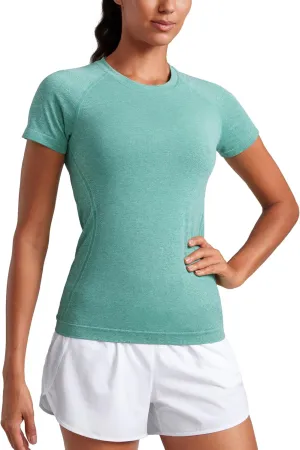 CRZ YOGA Seamless Workout Tops for Women Short Sleeve Athletic Tees Breathable Gym Running Yoga Shirts