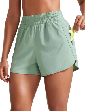 CRZ YOGA Womens High Waisted Running Shorts Mesh Liner 3'' Dolphin Quick Dry for Athletic Gym Track Workout with Zip Pocket