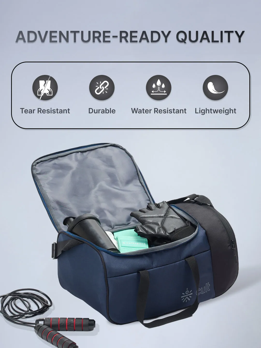 Cult 25 Litre Gym/Duffle Bag for Men & Women | Duffle Bag with Side Pocket & Shoulder Strap | Comfortable Handle | Black Navy