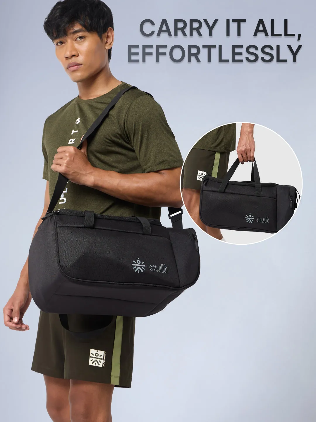 Cult 25 Litre Gym/Duffle Bag for Men & Women | Duffle Bag with Side Pocket & Shoulder Strap | Comfortable Handle | Black
