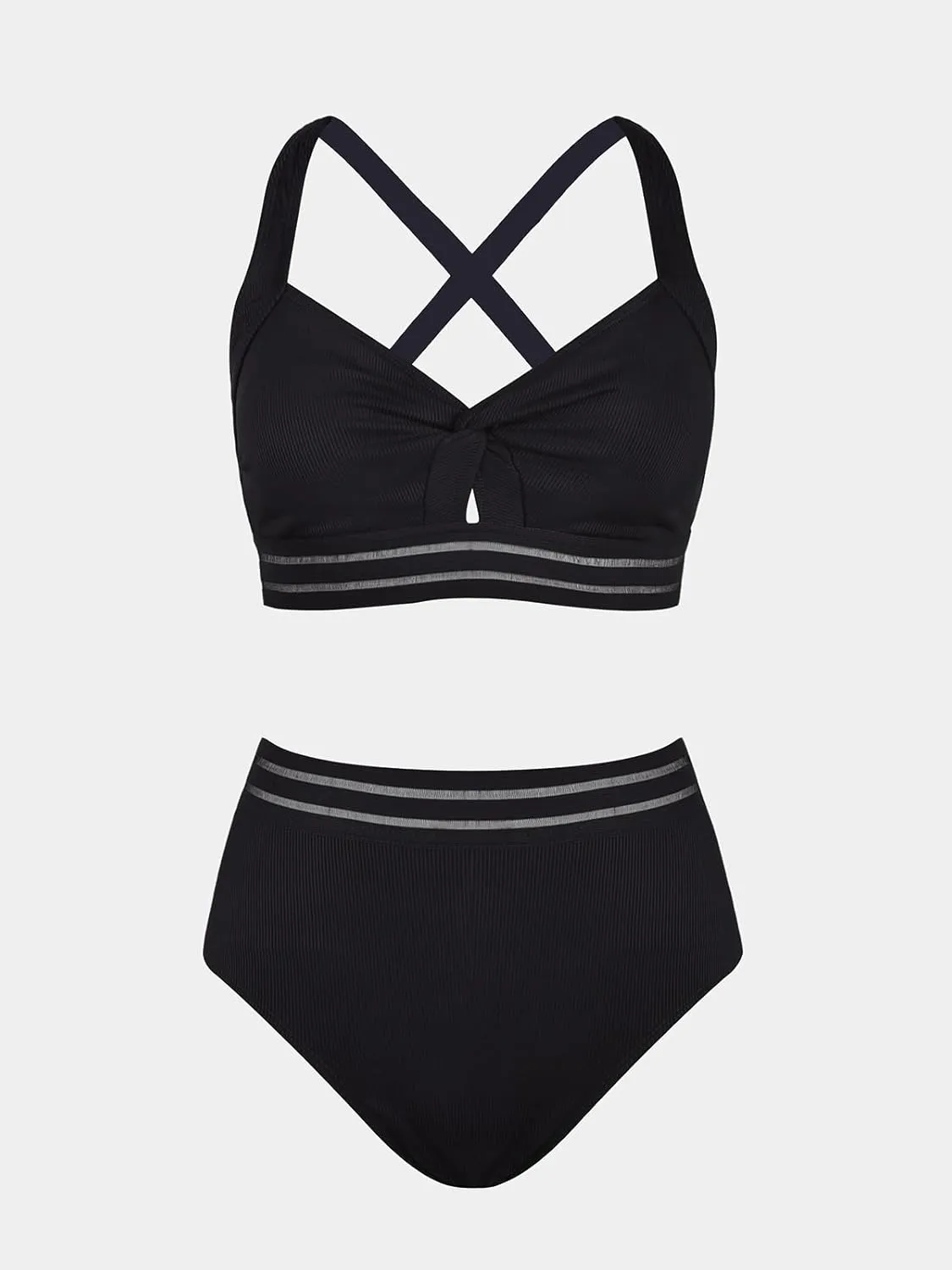 CUPSHE Women's Bikini Sets Two Piece Swimsuit V Neck Swimwear High Waisted Front Twisted Adjustable Crisscross Straps Mesh