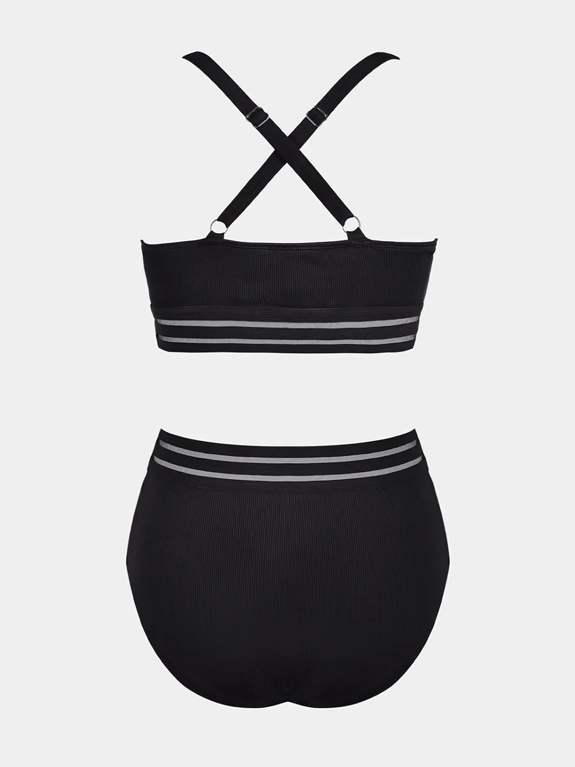 CUPSHE Women's Bikini Sets Two Piece Swimsuit V Neck Swimwear High Waisted Front Twisted Adjustable Crisscross Straps Mesh