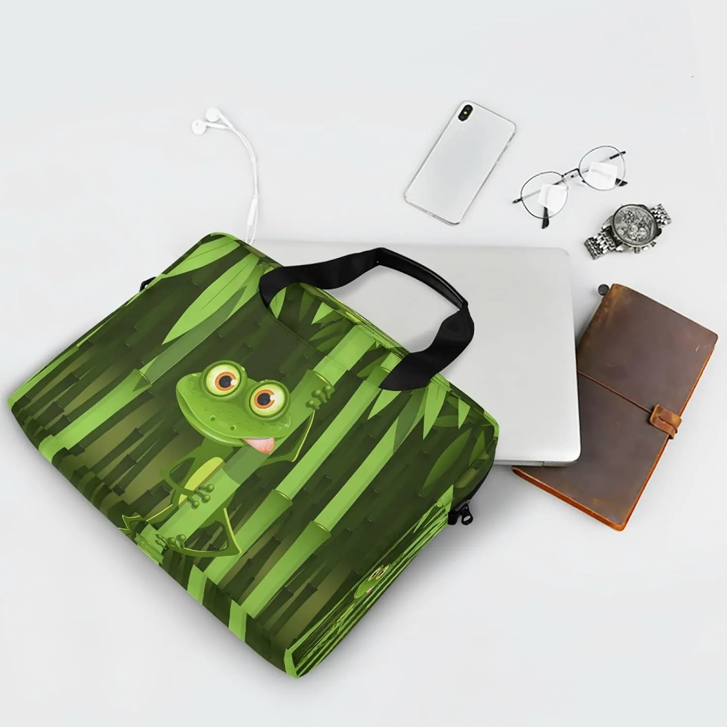 Curious Frog Laptop Messenger Bag Case Sleeve Crossbody Briefcase for Men Women with Shoulder Strap Handle 13 14 15.6 inch