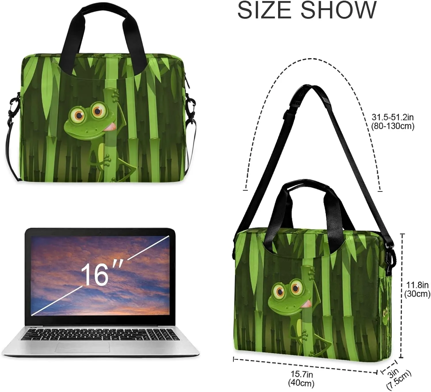 Curious Frog Laptop Messenger Bag Case Sleeve Crossbody Briefcase for Men Women with Shoulder Strap Handle 13 14 15.6 inch