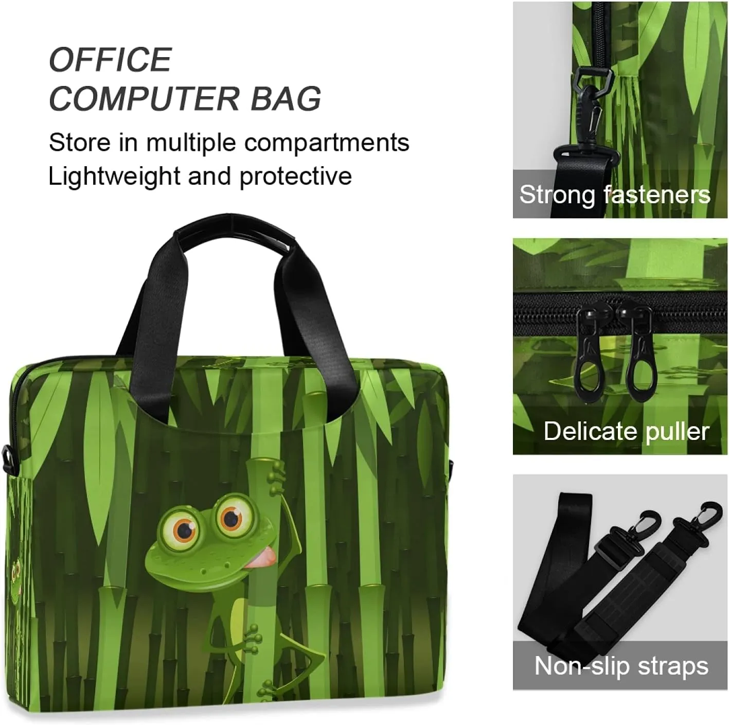 Curious Frog Laptop Messenger Bag Case Sleeve Crossbody Briefcase for Men Women with Shoulder Strap Handle 13 14 15.6 inch
