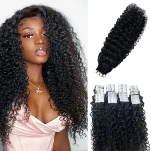 Curly Tape ins 40 pcs Kinky Tape in Hair Extensions Human Hair Natrual Black for Women 14 Inch 100G