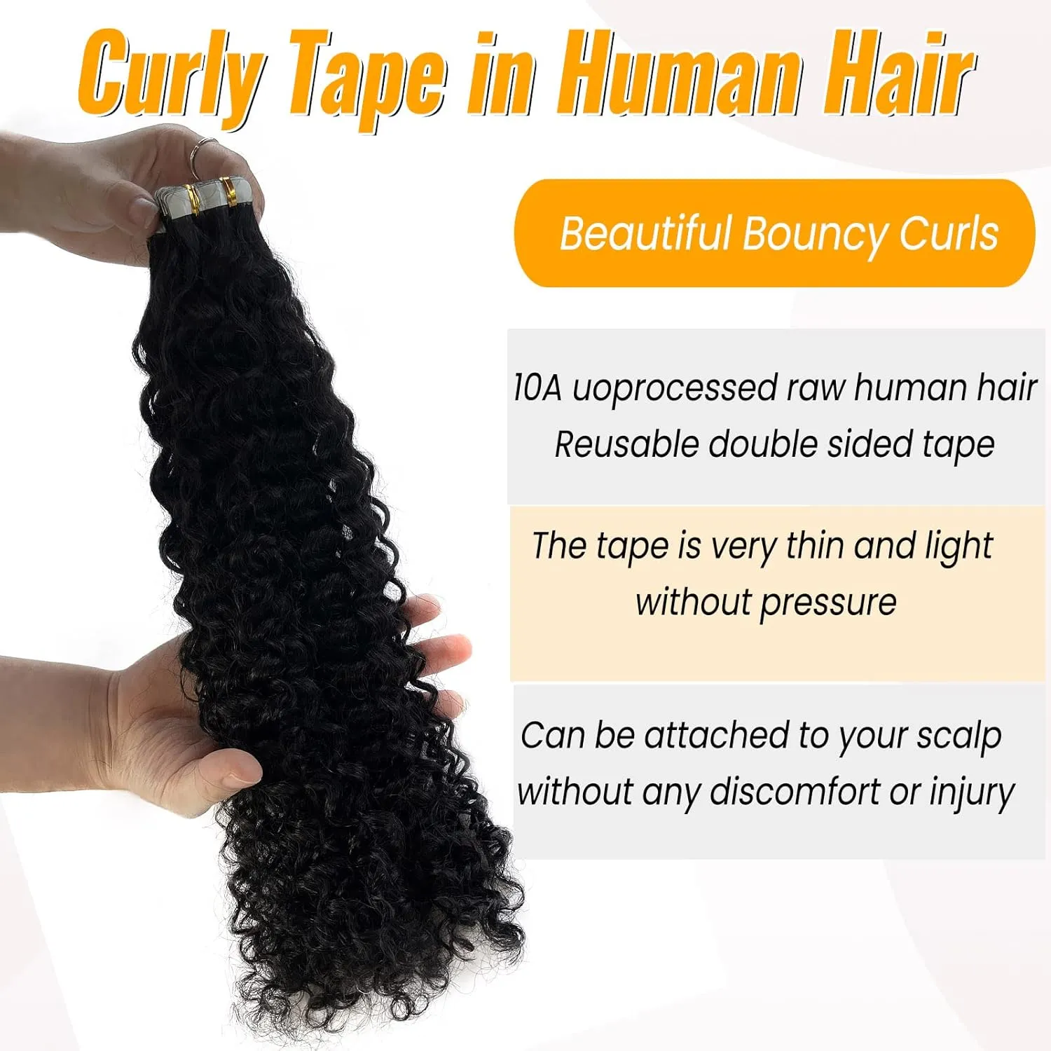 Curly Tape ins 40 pcs Kinky Tape in Hair Extensions Human Hair Natrual Black for Women 14 Inch 100G