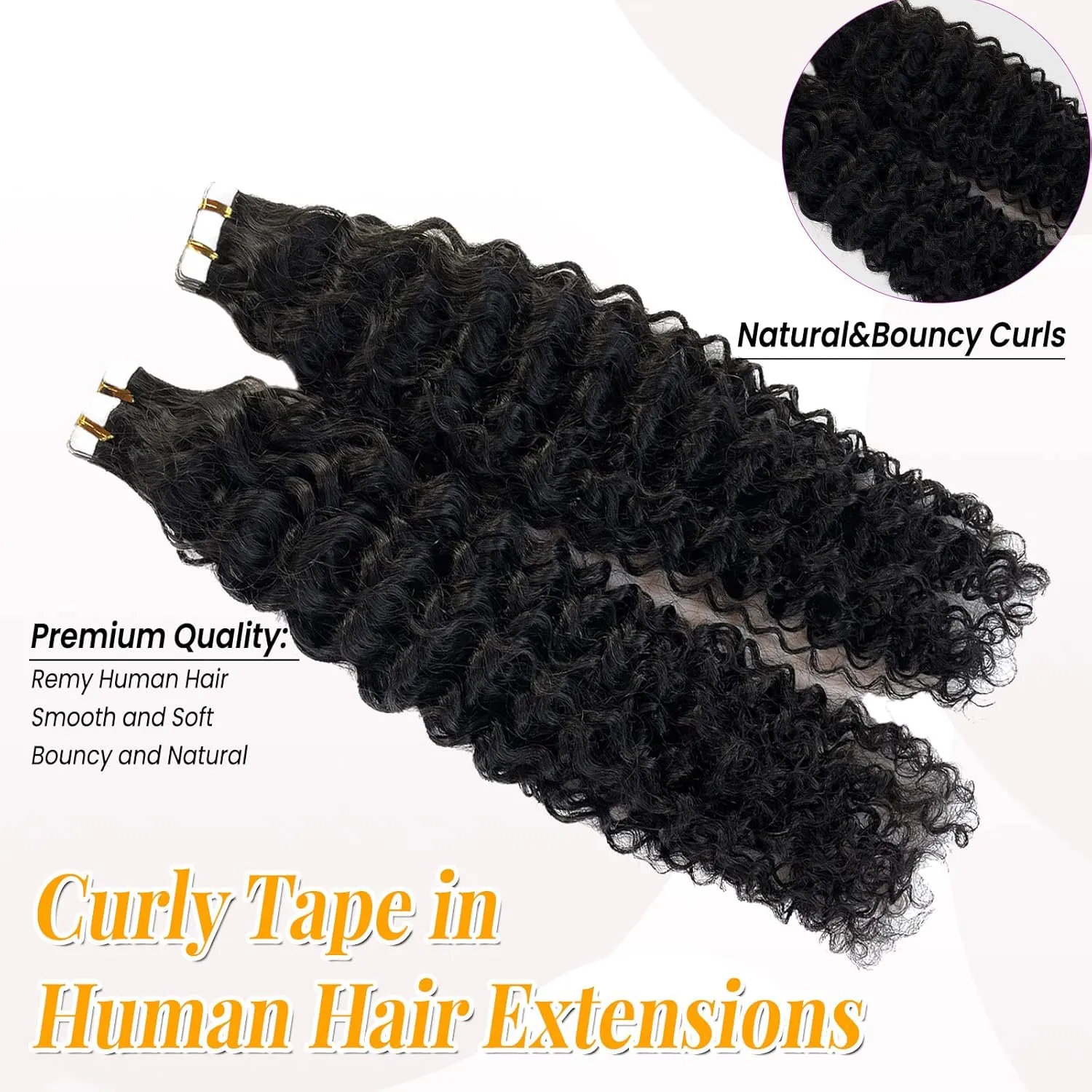 Curly Tape ins 40 pcs Kinky Tape in Hair Extensions Human Hair Natrual Black for Women 14 Inch 100G