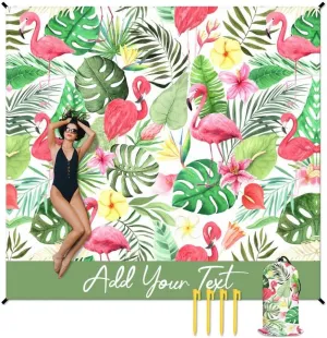 Custom Beach Blanket Waterproof Sandproof - Oversized Flamingo Beach Mat for 6-8 Adults - 118x110 Inches Lightweight Windproof Picnic Blanket - 4 Corner Pockets Camp Blanket for Outdoor Travel Hiking