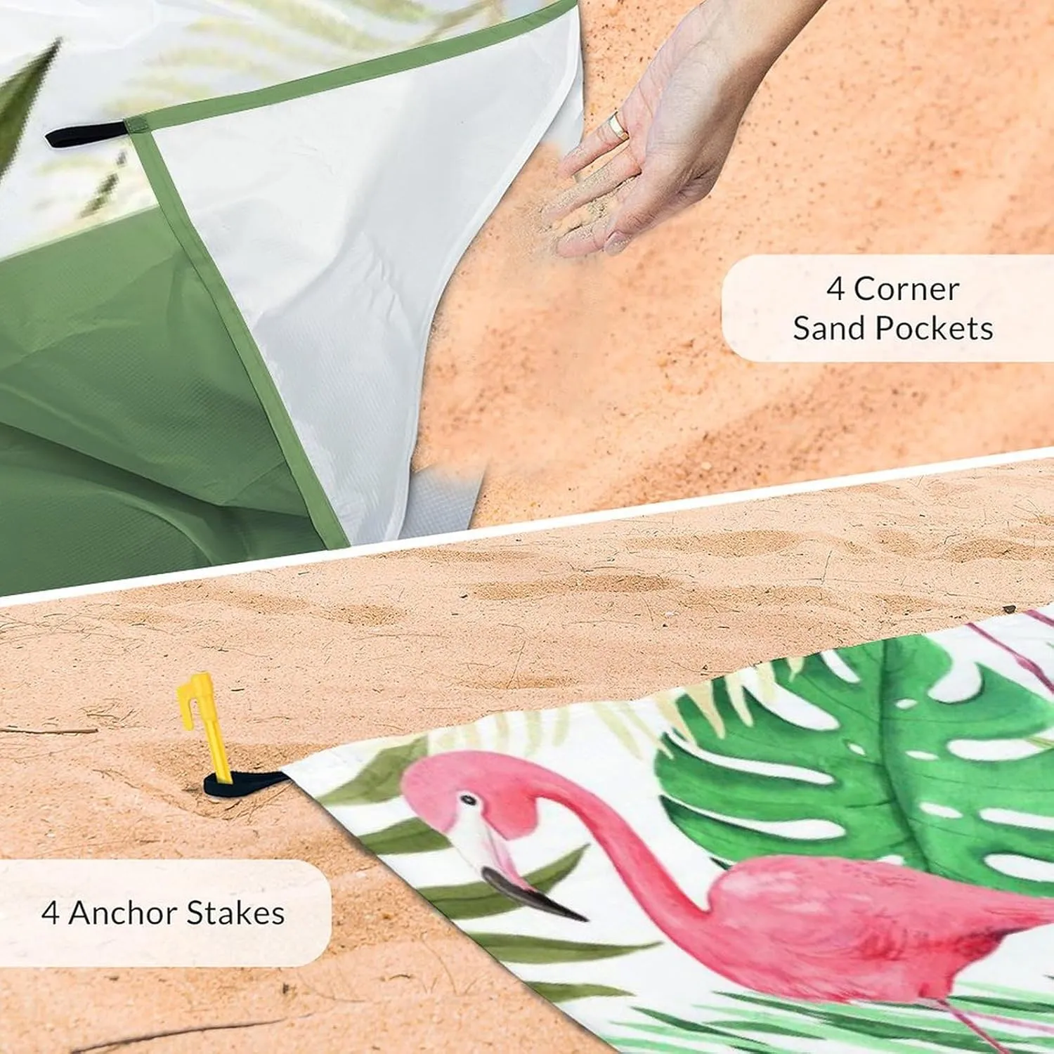 Custom Beach Blanket Waterproof Sandproof - Oversized Flamingo Beach Mat for 6-8 Adults - 118x110 Inches Lightweight Windproof Picnic Blanket - 4 Corner Pockets Camp Blanket for Outdoor Travel Hiking