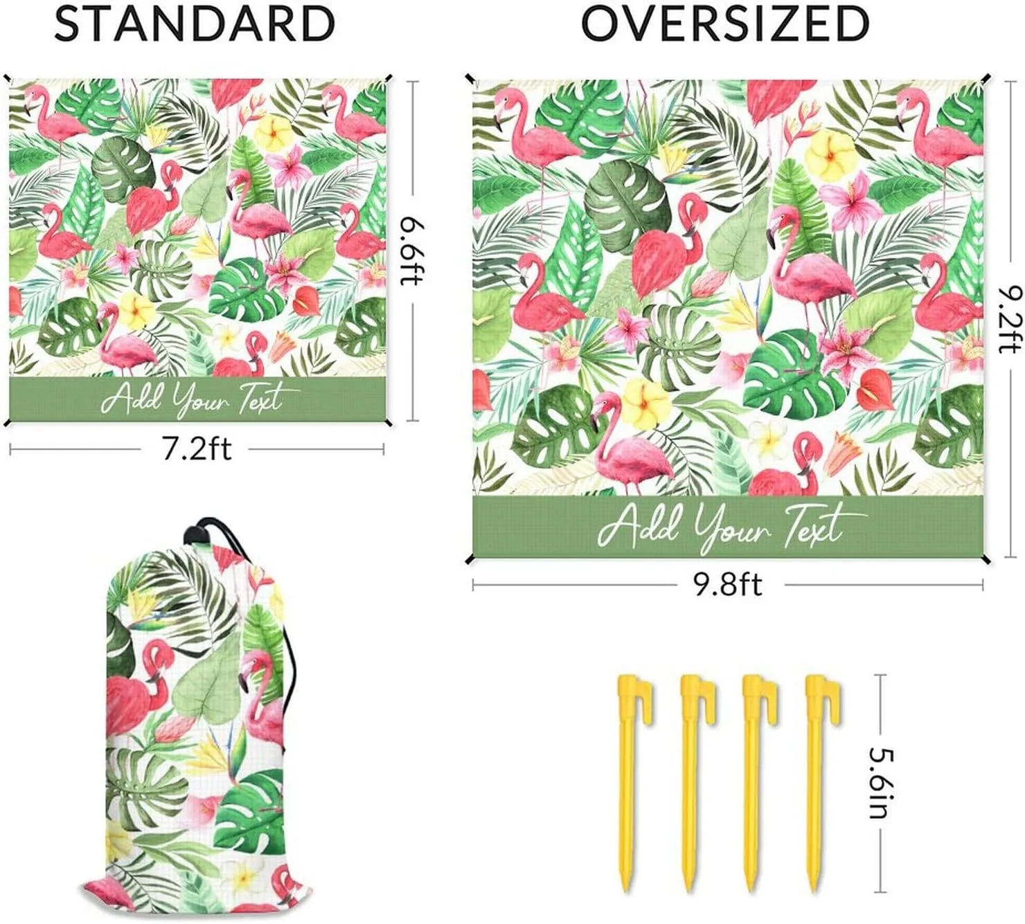 Custom Beach Blanket Waterproof Sandproof - Oversized Flamingo Beach Mat for 6-8 Adults - 118x110 Inches Lightweight Windproof Picnic Blanket - 4 Corner Pockets Camp Blanket for Outdoor Travel Hiking