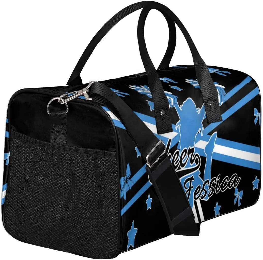 Custom Cheer Name Sport Duffel Bag Gym Bag Personalized Cheer Bags for Cheerleaders, Travel Overnight Weekender Bags, Blue