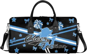Custom Cheer Name Sport Duffel Bag Gym Bag Personalized Cheer Bags for Cheerleaders, Travel Overnight Weekender Bags, Blue