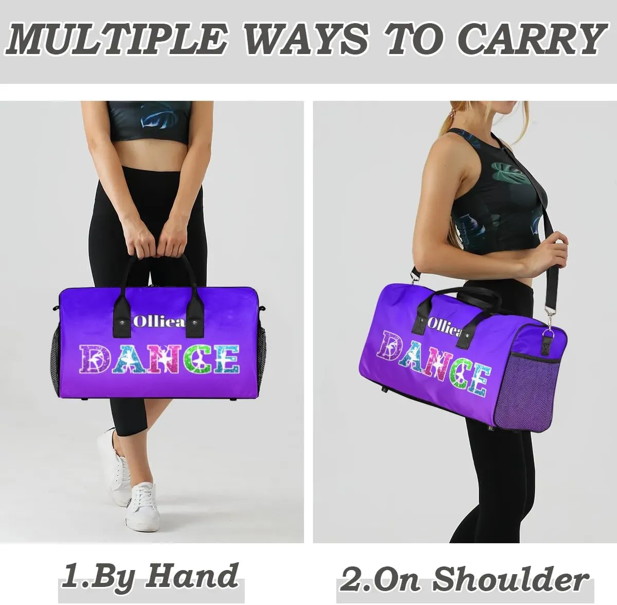 Custom Dance Bag Gym Bag Personalized Sport Duffel Bag Travel Weekender Bags Gymnastics Duffel Bag Indigo Purple Gradient