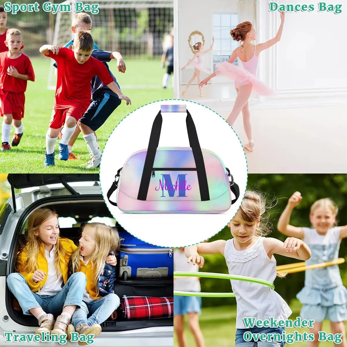 Custom Dance Bag Gymnastics Bag for Girl, Personalized Duffel Bag Sport Gym Bag Carry On Weekender Travel Bag Gift for Girl Boys Colorful
