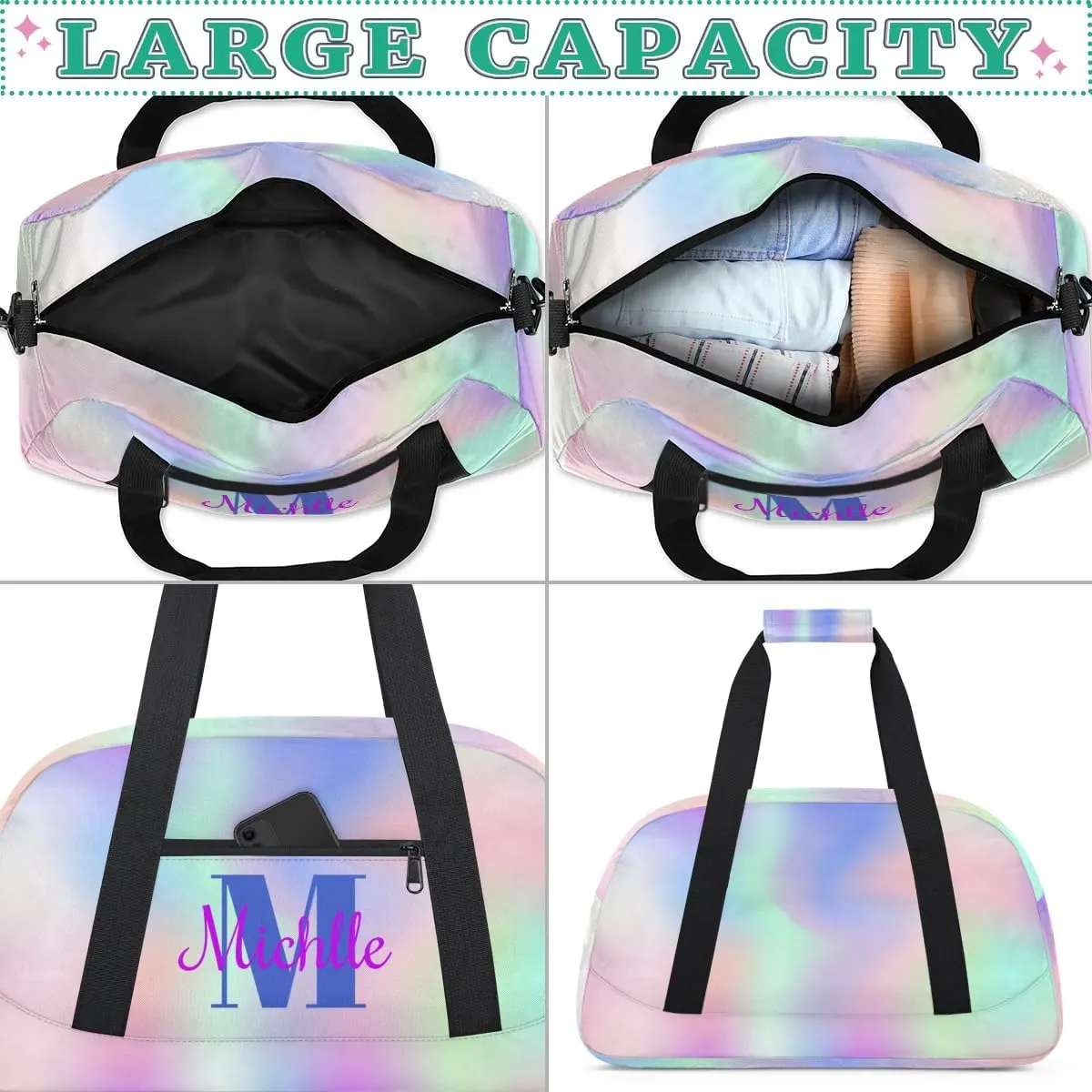 Custom Dance Bag Gymnastics Bag for Girl, Personalized Duffel Bag Sport Gym Bag Carry On Weekender Travel Bag Gift for Girl Boys Colorful