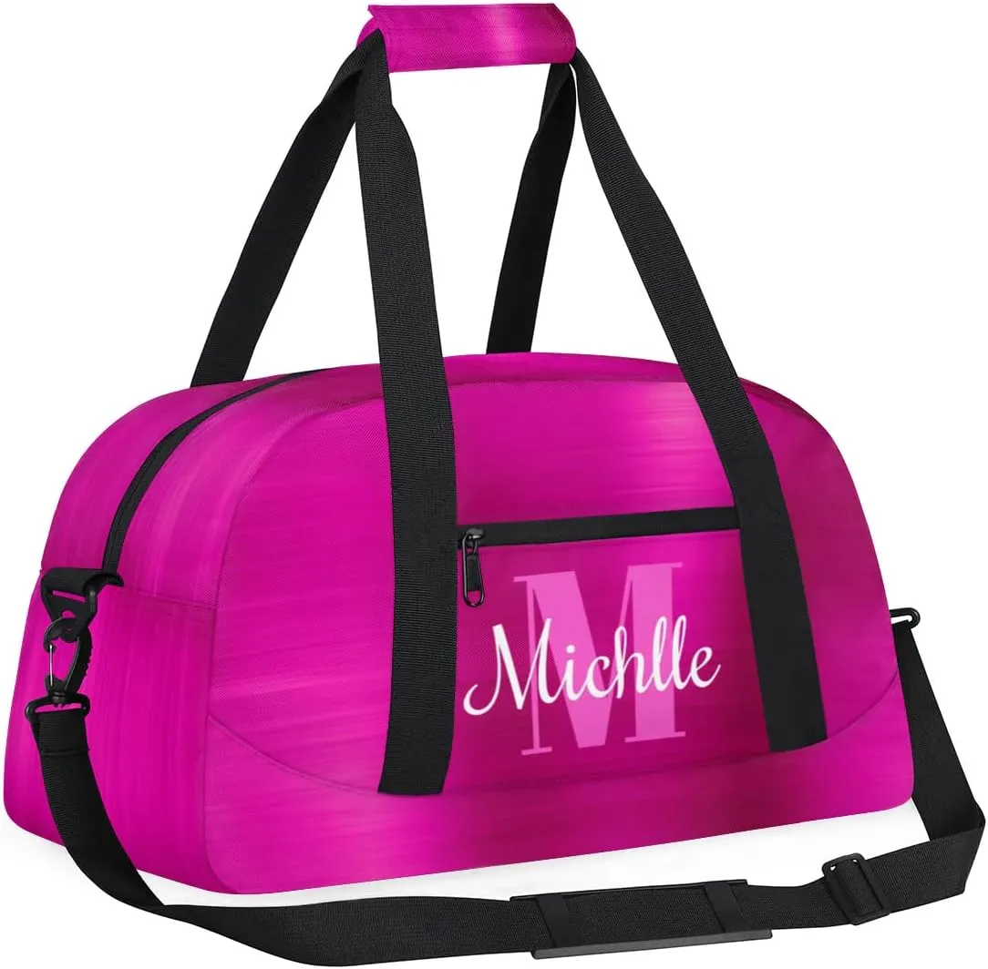 Custom Dance Bag Gymnastics Bag for Girl, Personalized Duffel Bag Sport Gym Bag Carry On Weekender Travel Bag Gift for Girl Boys Silver Glitter Hot Pink