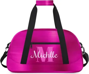 Custom Dance Bag Gymnastics Bag for Girl, Personalized Duffel Bag Sport Gym Bag Carry On Weekender Travel Bag Gift for Girl Boys Silver Glitter Hot Pink