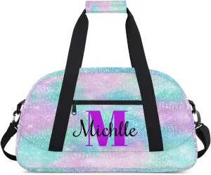 Custom Dance Bag Gymnastics Bag for Girl, Personalized Duffel Bag Sport Gym Bag Carry On Weekender Travel Bag Gift for Girl Boys Watercolor Glitter