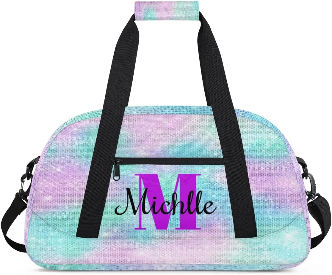 Custom Dance Bag Gymnastics Bag for Girl, Personalized Duffel Bag Sport Gym Bag Carry On Weekender Travel Bag Gift for Girl Boys Watercolor Glitter