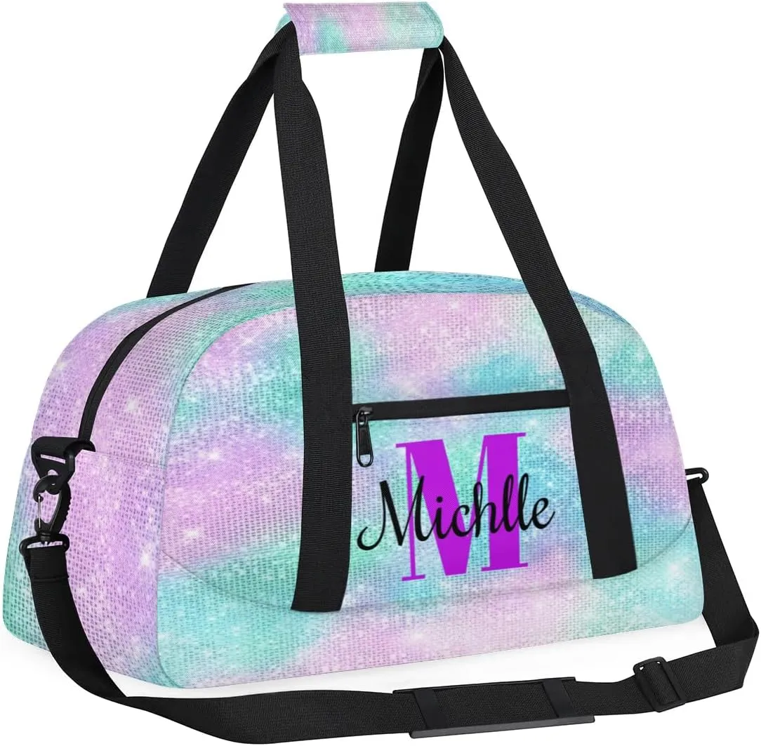 Custom Dance Bag Gymnastics Bag for Girl, Personalized Duffel Bag Sport Gym Bag Carry On Weekender Travel Bag Gift for Girl Boys Watercolor Glitter