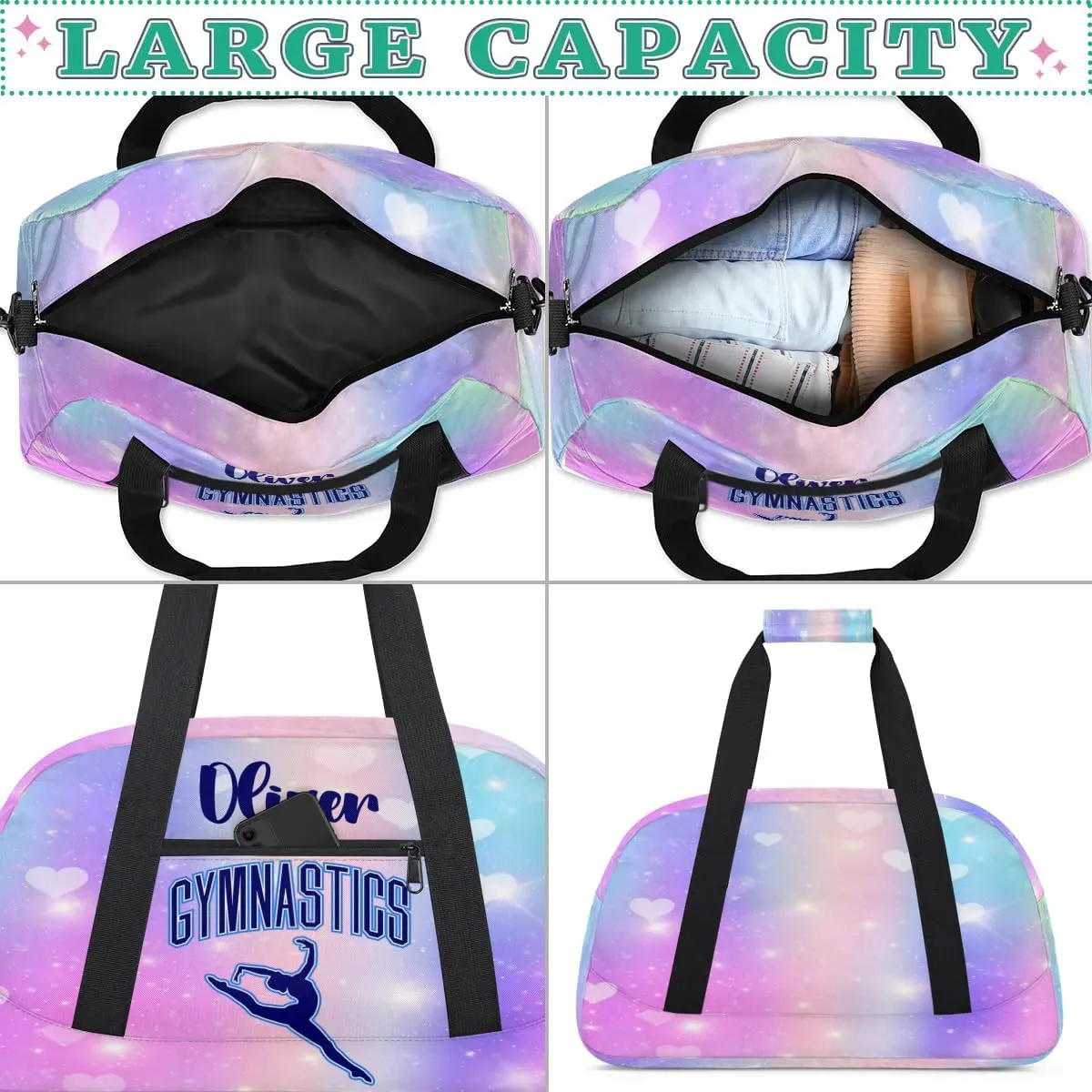 Custom Dance Bag Gymnastics Bag for Girl, Personalized Duffel Bag Sport Gym Bag Carry On Weekender Travel Bag Gift for Girl Gymnastics Girl Blue