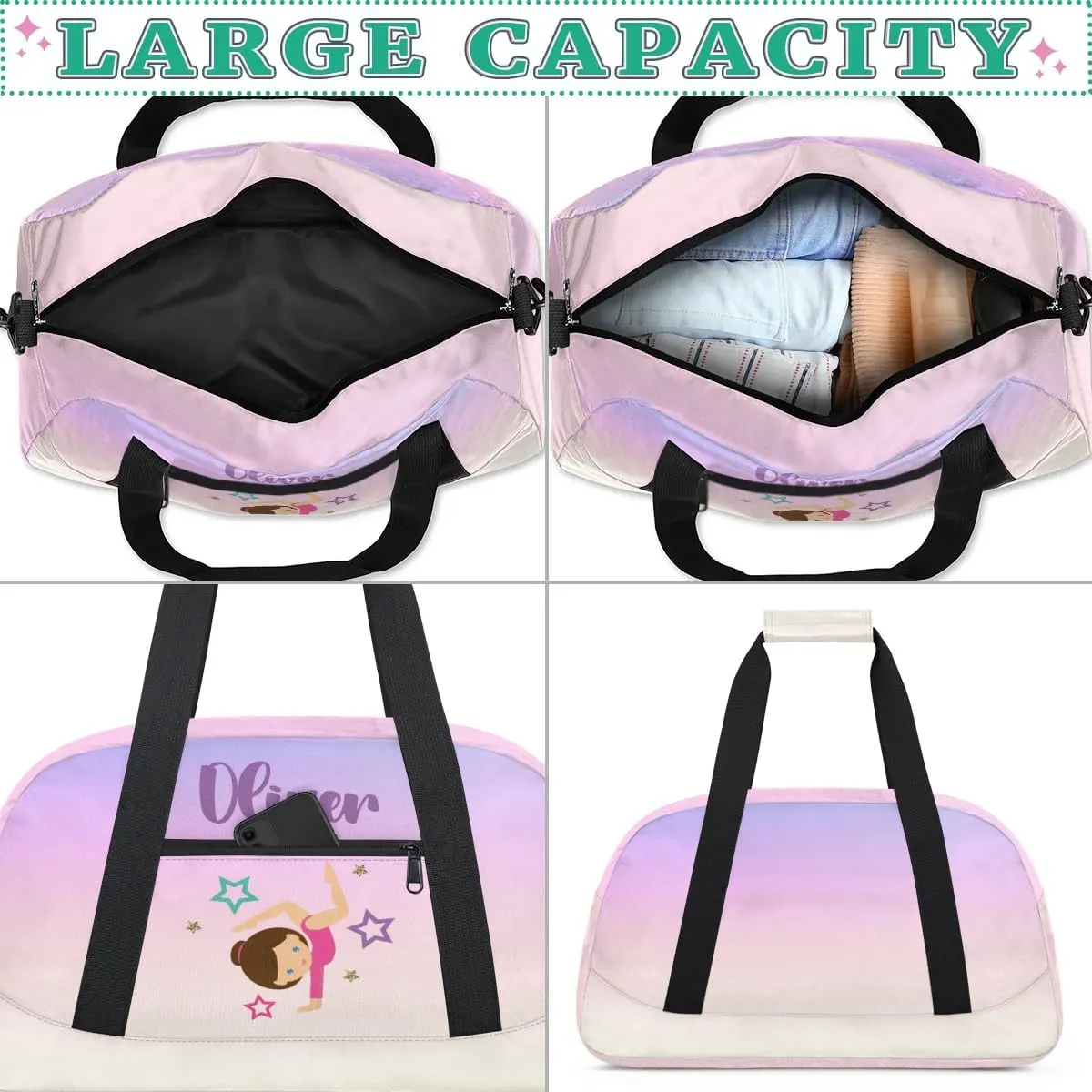 Custom Dance Bag Gymnastics Bag for Girl, Personalized Duffel Bag Sport Gym Bag Carry On Weekender Travel Bag Gift for Girl Gymnastics Pink