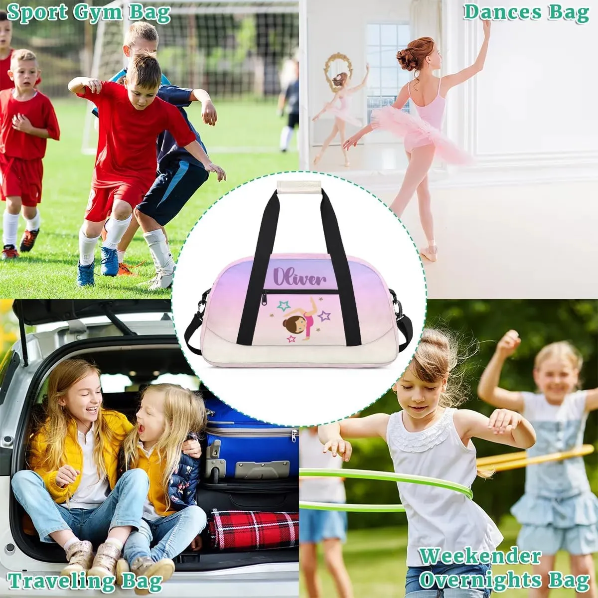 Custom Dance Bag Gymnastics Bag for Girl, Personalized Duffel Bag Sport Gym Bag Carry On Weekender Travel Bag Gift for Girl Gymnastics Pink