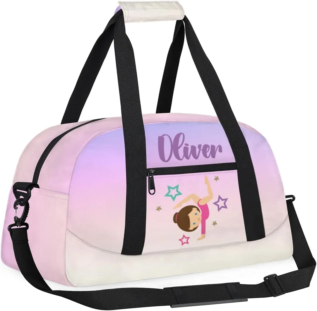 Custom Dance Bag Gymnastics Bag for Girl, Personalized Duffel Bag Sport Gym Bag Carry On Weekender Travel Bag Gift for Girl Gymnastics Pink