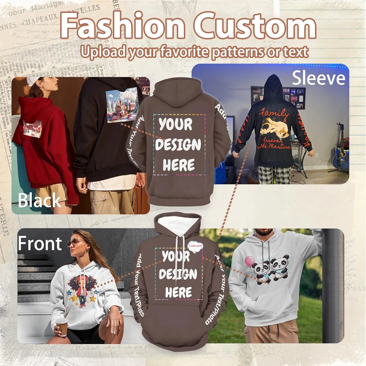 Custom Hoodies for Women Men Personalized Sweatshirts Design Your Own,Unisex Essentials Hoodie for Autumn Winter