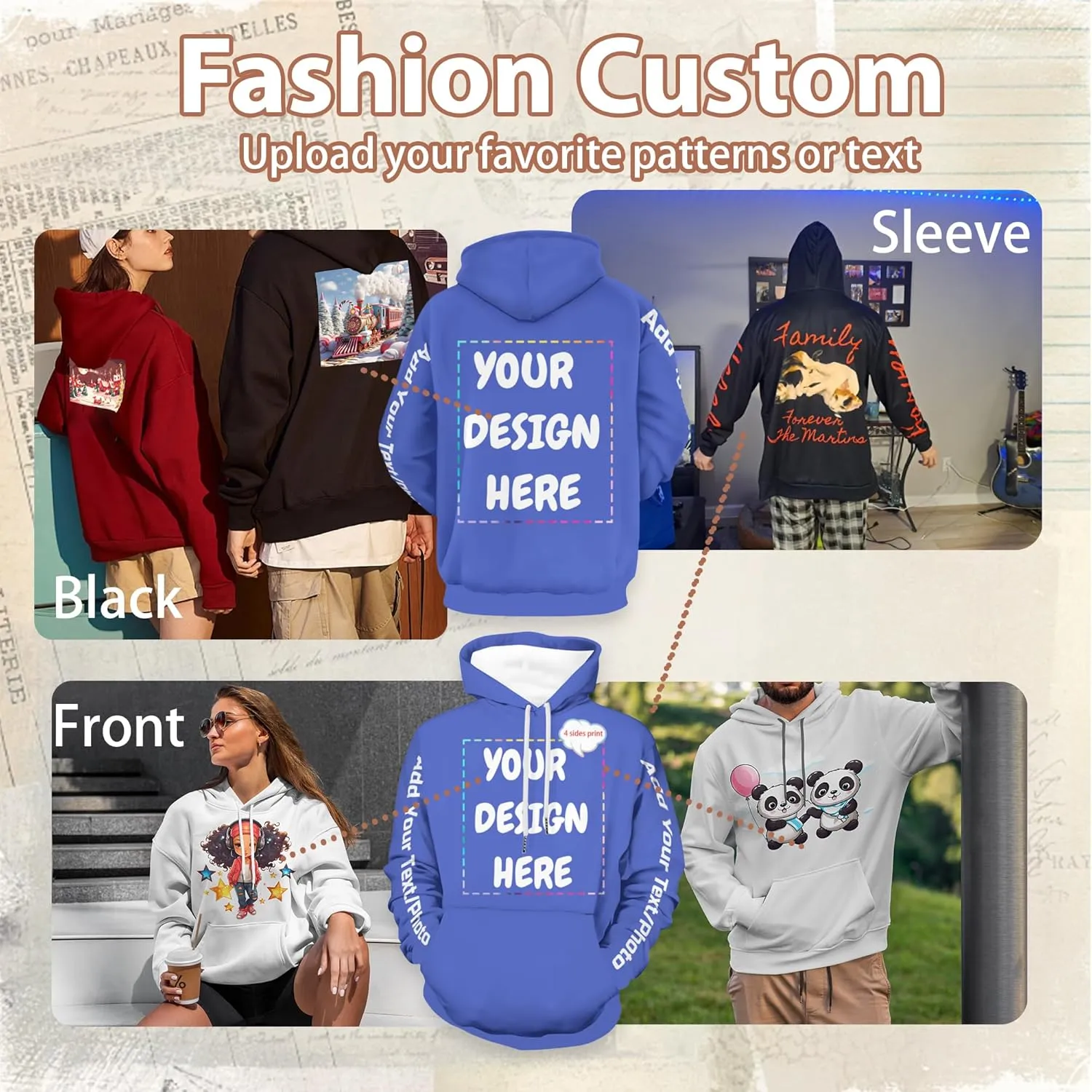 Custom Hoodies for Women Men Personalized Sweatshirts Design Your Own,Unisex Essentials Hoodie for Autumn Winter