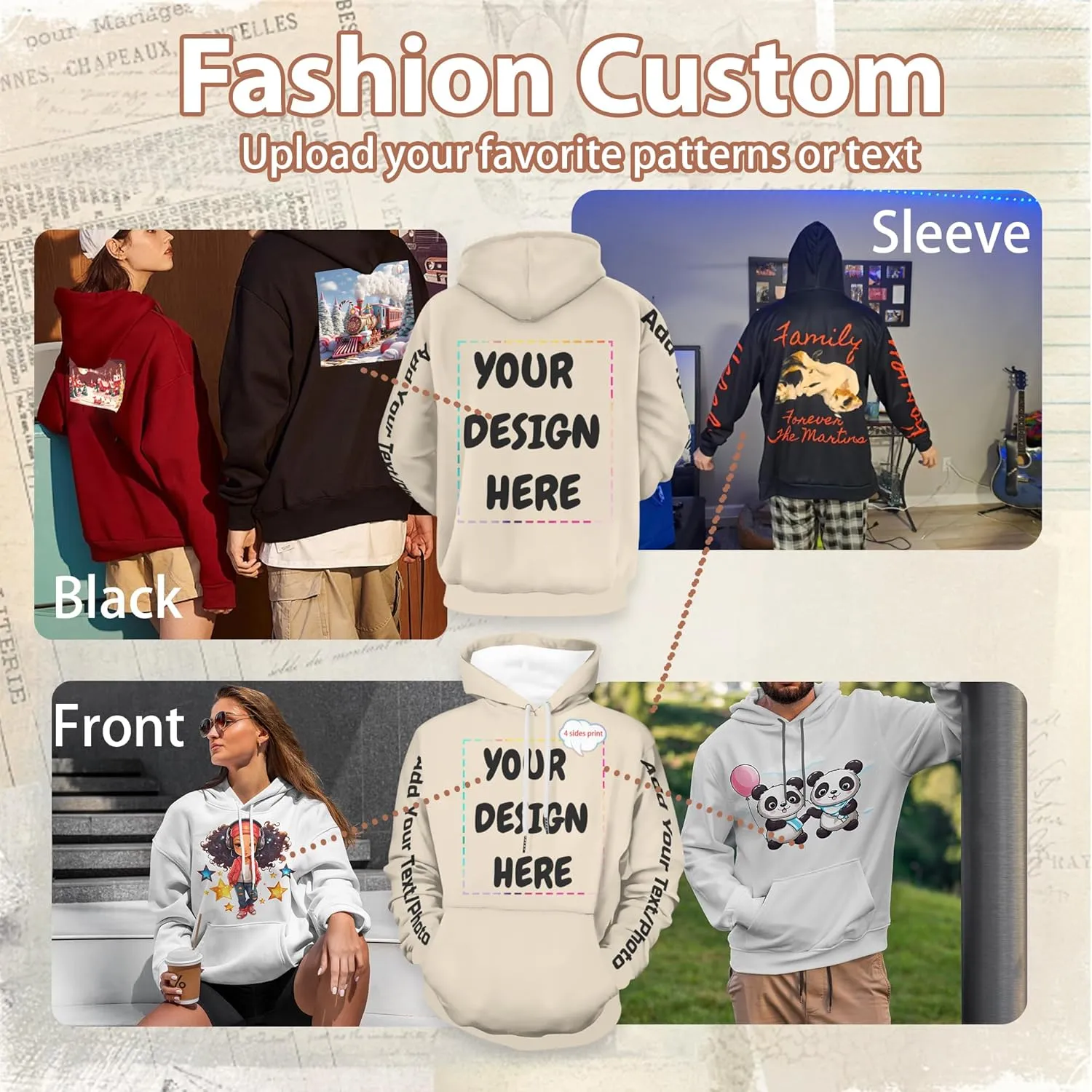 Custom Hoodies for Women Men Personalized Sweatshirts Design Your Own,Unisex Essentials Hoodie for Autumn Winter