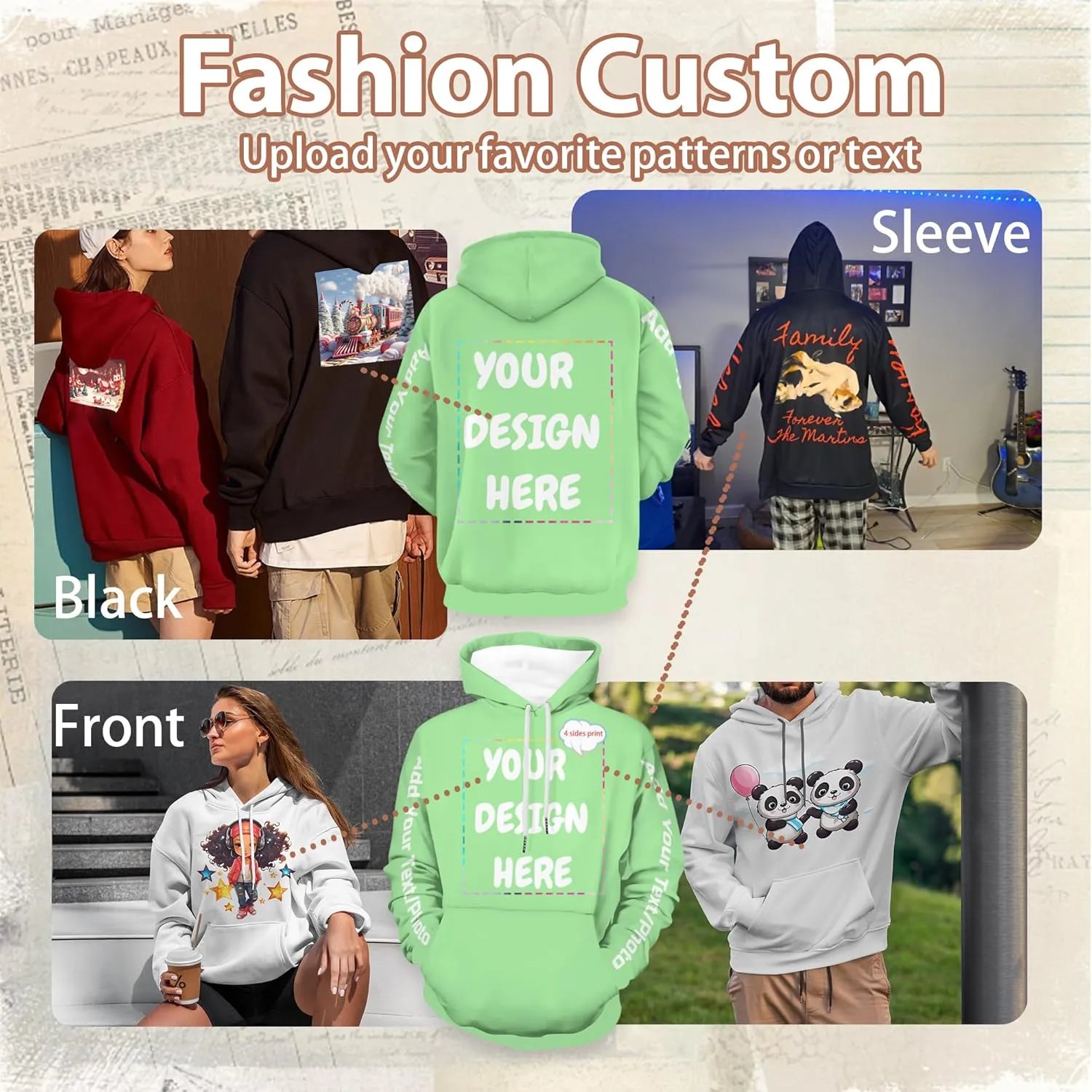 Custom Hoodies for Women Men Personalized Sweatshirts Design Your Own,Unisex Essentials Hoodie for Autumn Winter
