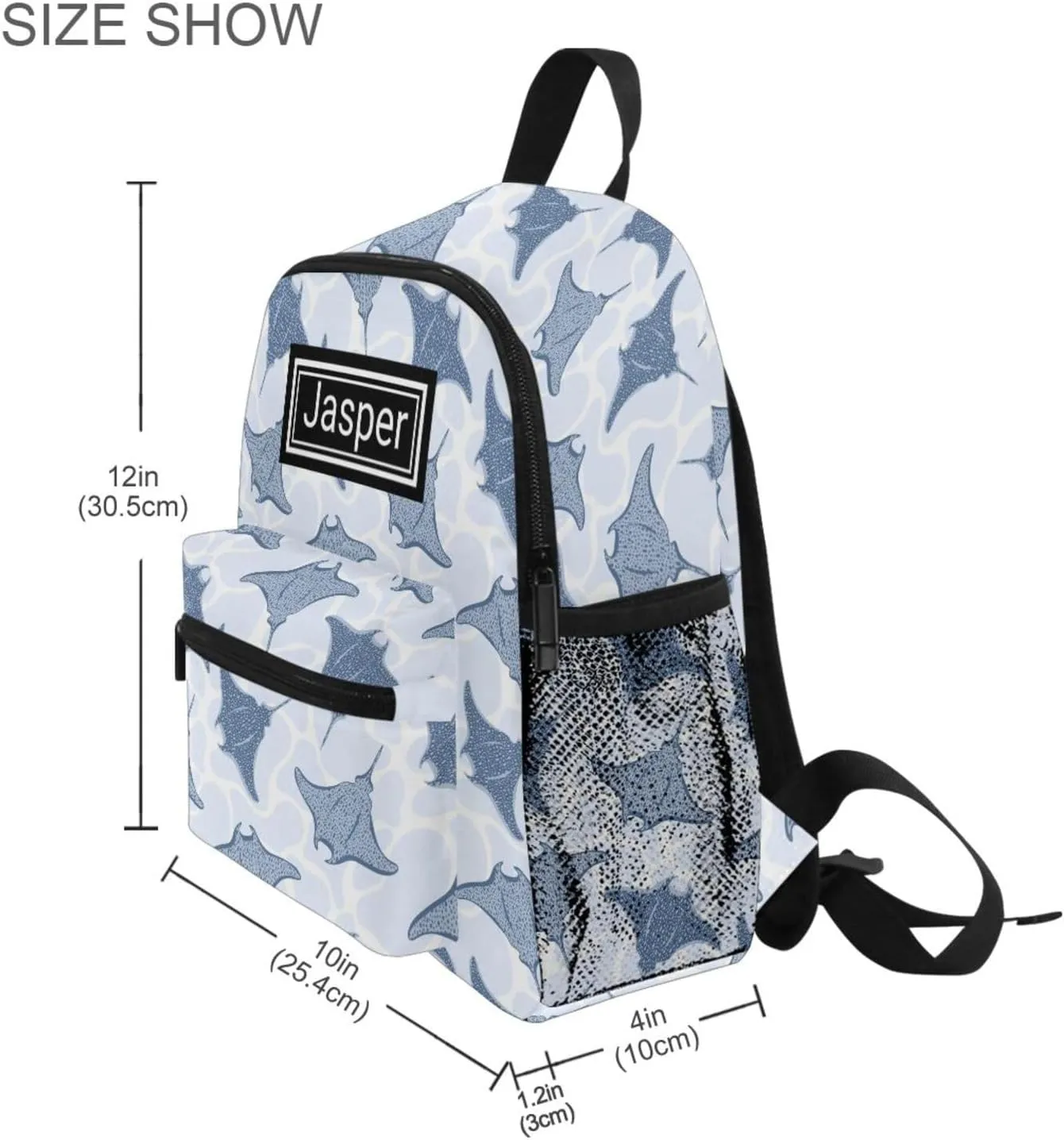 Custom Kid's Name Toddler Backpack for Boys Girls Stingray Fishes Personalized Daycare Preschool Kindergarten Bookbag S