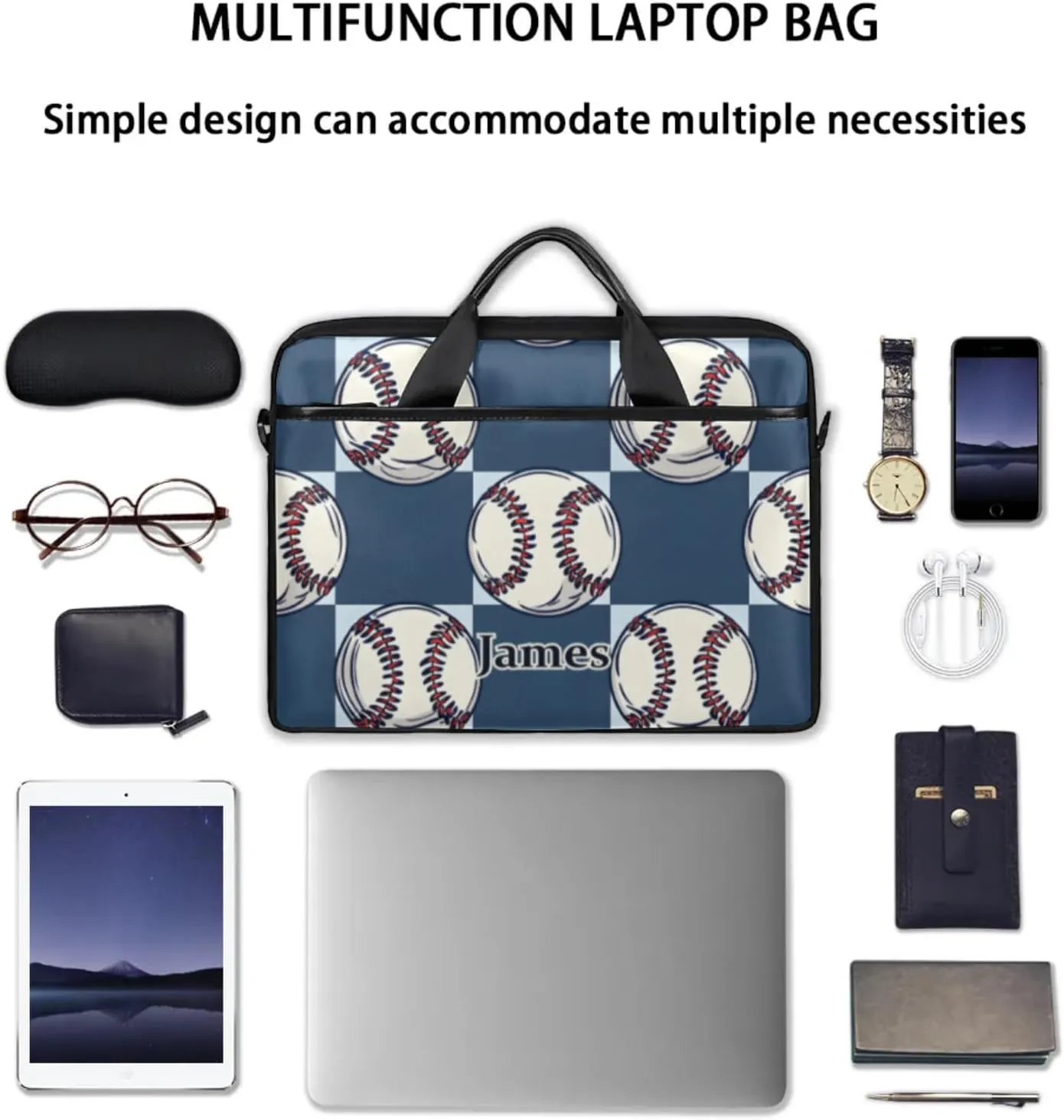 Custom-Laptop-Bag for-Adults Women Men Personalized with-Name Computer-Bag Colorful Basketball