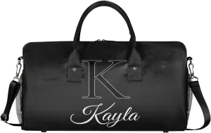 Custom Name Sport Duffel Bag, Personalized Initial Small Gym Bag, Lightweight Travel Duffle Bag Carry On Weekender Bag, Black