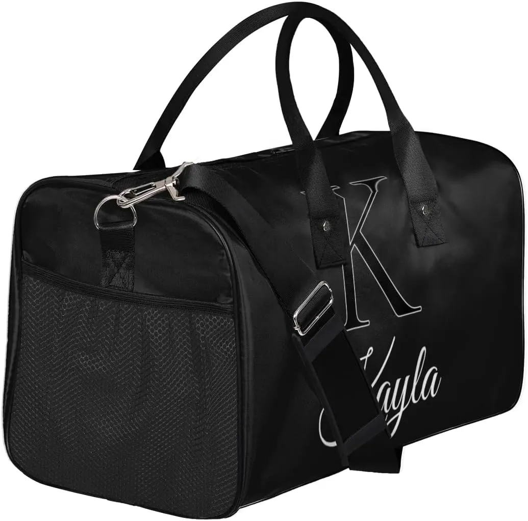 Custom Name Sport Duffel Bag, Personalized Initial Small Gym Bag, Lightweight Travel Duffle Bag Carry On Weekender Bag, Black