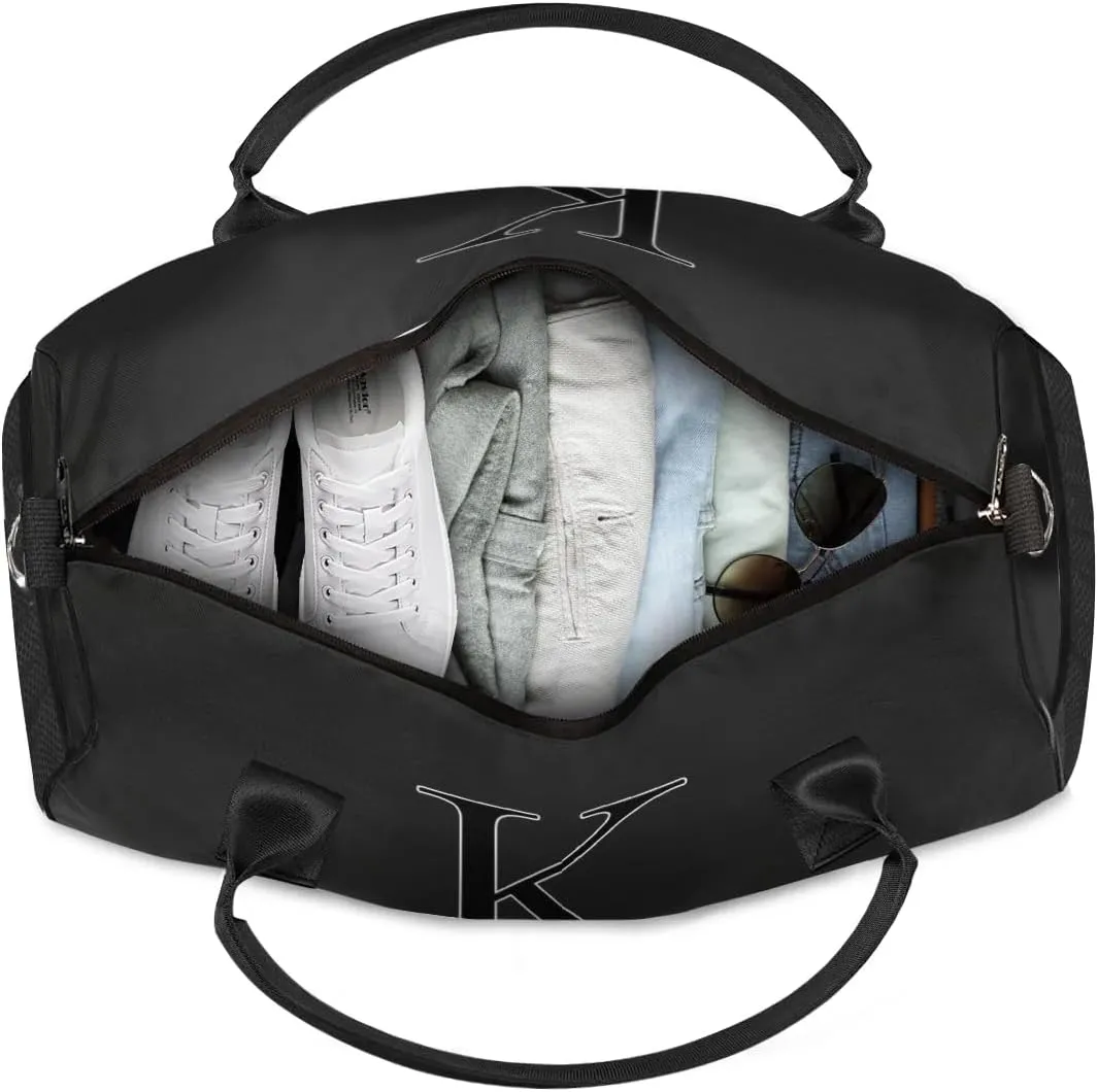 Custom Name Sport Duffel Bag, Personalized Initial Small Gym Bag, Lightweight Travel Duffle Bag Carry On Weekender Bag, Black