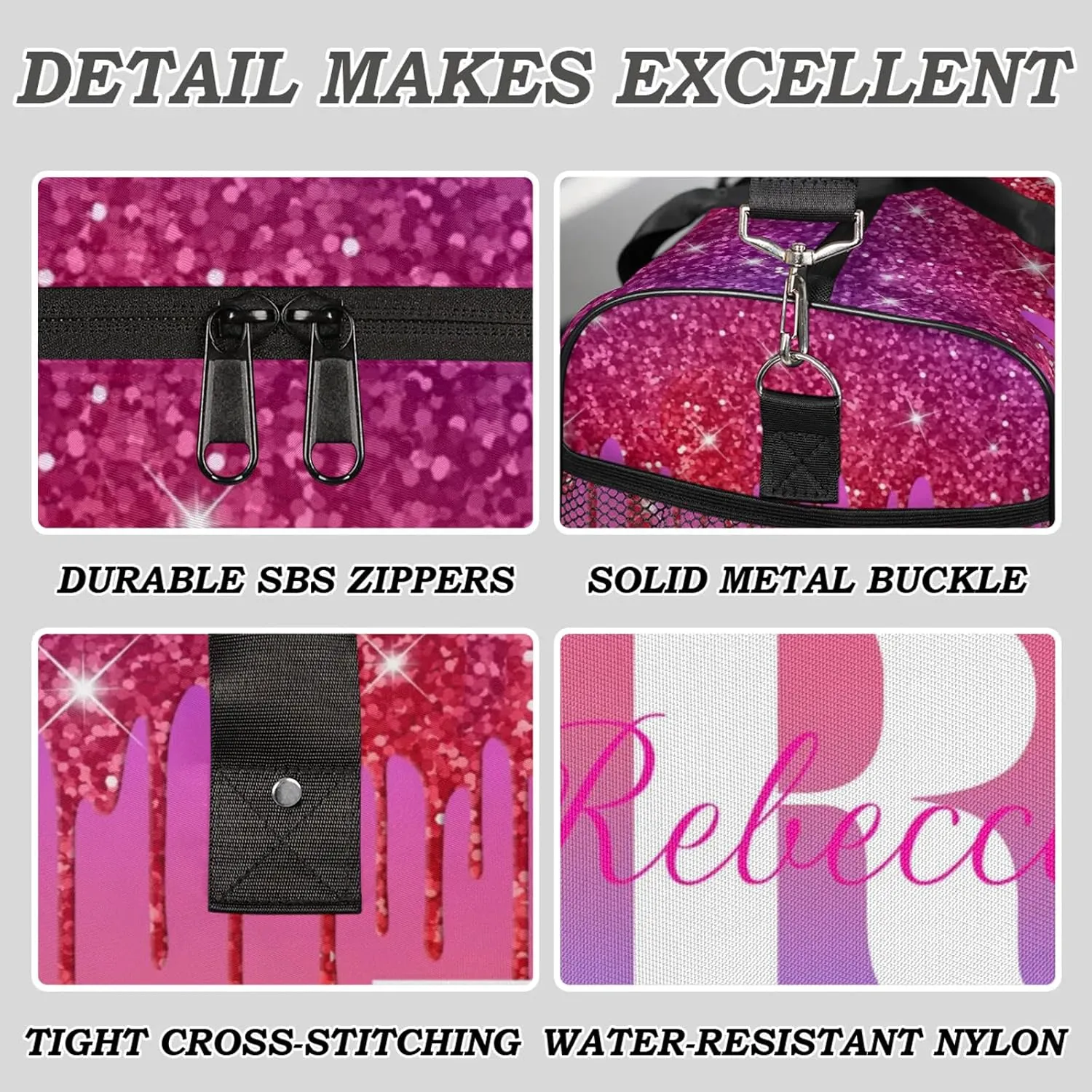 Custom Name Sports Duffel Bag Personalized Dance Gym Bag for Women Men Overnight Weekender Travel Duffel Bags Lightweight 17.4in, Purple Red