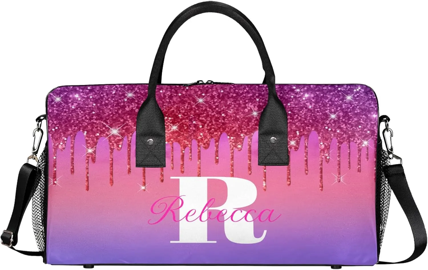 Custom Name Sports Duffel Bag Personalized Dance Gym Bag for Women Men Overnight Weekender Travel Duffel Bags Lightweight 17.4in, Purple Red